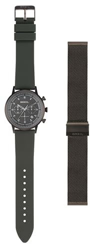 Breil Uhr Herren SIX.3.Nine Ziffernblatt GRAU Bewegung Chrono Quartz e GÜRTEL SILIKON GRÜN, GRAU TW2047