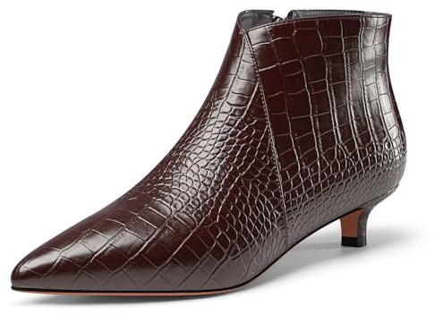 Castamere Femmes Fermé Pointu Bout Bas Kitten Talon Heel Fermeture à Glissière Bottines Bureau Décontracté Dress Bottes 3.5 CM Heels Marron Foncé 38 EU