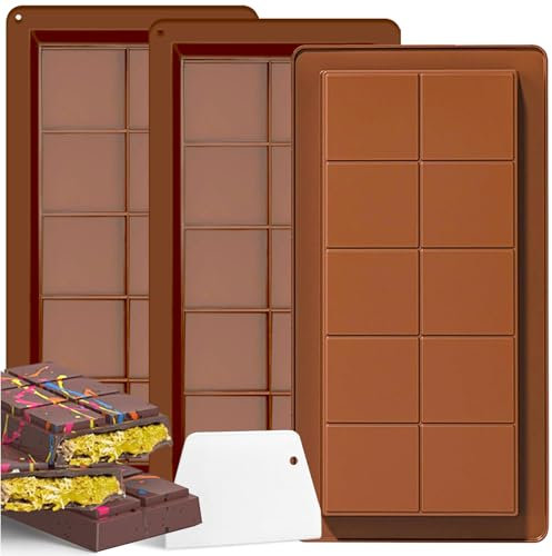 3 Pezzi Stampi in Silicone, Stampo Per Tavoletta Di Cioccolato Profondo con Spatola Stampo Antiaderente Stampi da forno fai da te riutilizzabili per riempire il cioccolato Chunk Protein Energy Timer