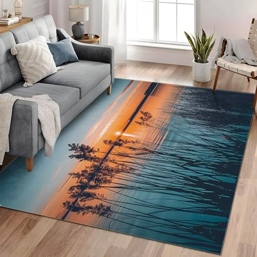 Generico Tappeto Lavabile in Lavatrice Canne Al Tramonto 120x170 cm per Cucina, Camera da Letto, Sala da Pranzo e Soggiorno, Adatto agli Animali Domestici, Pelo Basso, Antiscivolo
