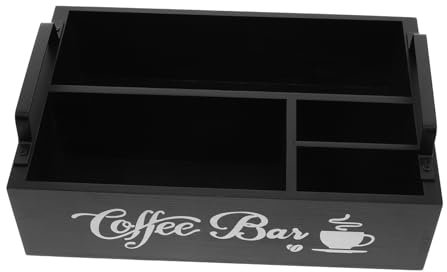 OKUMEYR Wooden Coffee Bar Storage Box Organizer Tea Station Countertop Black Tray for Bar Accessories Coffee Lovers