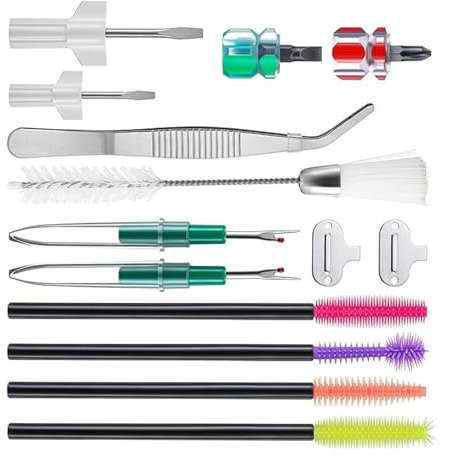 14 pièces Accessoires de machine à coudre Tournevis cruciforme Plat Pince à épiler Double tête Brosse à peluches et Détacheur de couture