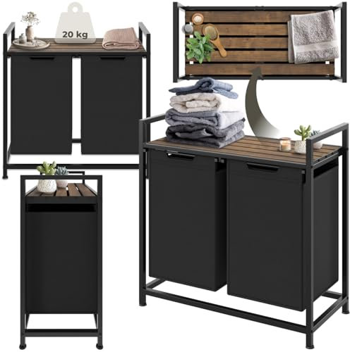 tectake® Meuble de buanderie Industriel 2 Paniers à linge Corbeille a linge Panier rangement Panier linge sale Bac de rangement Organisateur salle de bain chambre Meuble buanderie Panière à linge