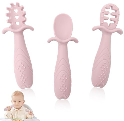 Yistoi 3 Piezas Cuchara Bebe Aprendizaje, Precucharas Bebe, Cuchara Silicona Bebé, Cómoda de Sostener en Las Pequeñas Manos Del Bebé, Apta para La Alimentación y El Aprendizaje Del Bebé