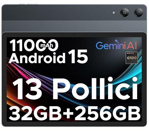 DOOGEE Tab E3 Pro Tablet Android 15, 32GB+256GB/2TB, Tablet 13 Pulgadas Octa Core 11000mAh Helio G100 Gaming Tablets, Gemini AI/4G Dual SIM+WiFi 5G/13MP+8MP/GPS/OTG/Face ID/4 Altavoces Tableta Grande