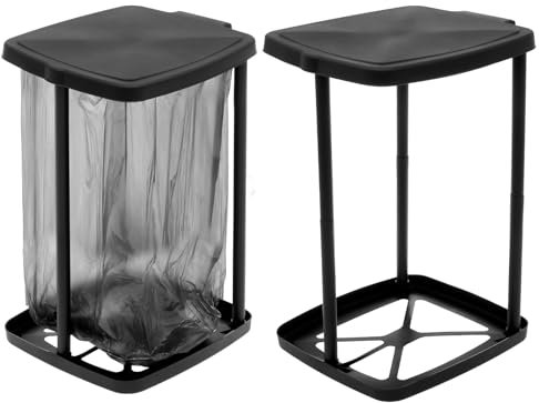 Sesaver 2 Pcs Plastic Bin Bag Stand With Hinge Lid Reusable Sack Bag Bin Liner Waste Disposal Stand Holder Lightweight Trash Bags Holder Frame for Bathroom Camping Picnic