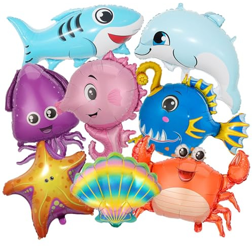 Globos de Animales Marinos, 8 PCS Globos de Aluminio Animales Marinos, Decoraciones de Fiesta Bajo el Mar, Globos de Cumpleaños Peces, para la Decoración de Fiestas de Cumpleaños Infantiles
