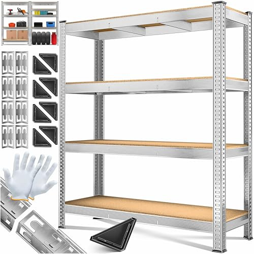 MASKO Scaffalatura per carichi pesanti, 160 x 160 x 60 cm, portata 1200 kg, 4 ripiani regolabili, pannelli in MDF in metallo, scaffalatura, scaffalatura da officina, telaio in acciaio, garage, colore