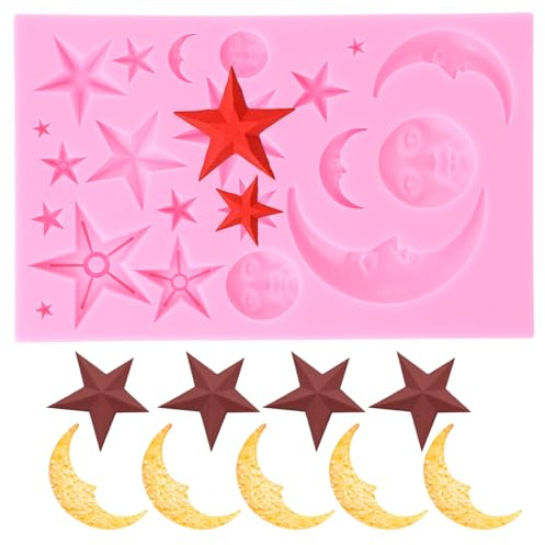 Dewocke Stampi in Silicone a Forma di Luna e Stella, Sole, per Decorare Torte, Fondente, Cioccolato, Argilla Polimerica per Feste, Decorazioni per Matrimoni, Strumenti da Forno (Rosa)