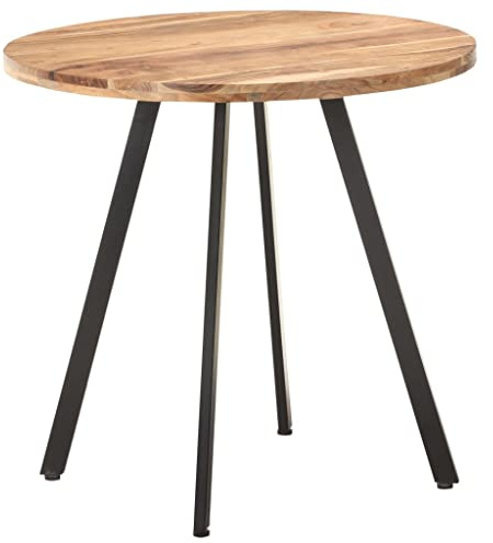 Pyvara Matbord, massivt trä, akacia, rund, 80 cm diameter, köksbord med svart järnram, stabilt matbord för matsal och vardagsrum, modern design, naturlig träkorn