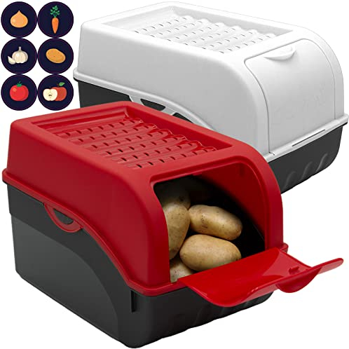 ARTECSIS Kartoffel Aufbewahrungsbox rot+ weiss 2er Set I Gemüsebox Kartoffelbox mit Deckel für ca. 4 kg Kartoffeln + 6 Aufkleber mit Gemüsesorten