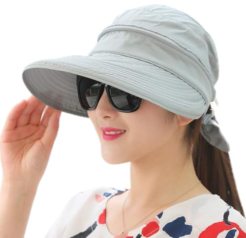 Women's Sun Hat UPF 50+ UV Protection Hat Foldable Wide Brim Beach Hats Sunbonnet with Detachable Top Breathable Summer Sun Visor Cap Outdoor Peaked Cap for Travel Vacation Swimming Pool Camping