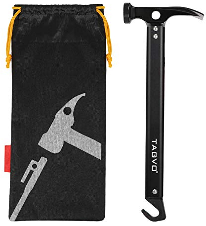 TAGVO Martello da campeggio con picchetti per tenda e rimozione di picchetti multifunzionali, martello da campeggio multifunzione in alluminio con custodia