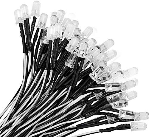 YIXISI 100 PCS 5mm LED Dioderljus, Sänddiod, LED Lampa med Rund Huvud, Ultra Bright 12V, 20cm Förkopplad, Kall Vit