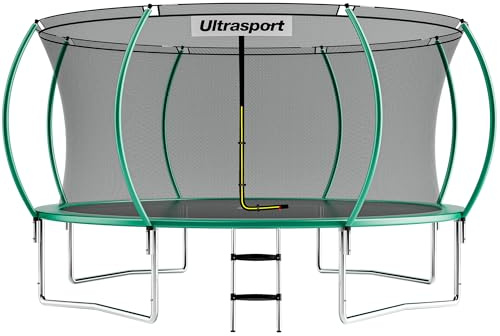 Ultrasport Cama elástica de Jardín, Set con Superficie de Salto, Red de Seguridad, Postes Acolchados y Cubierta del Borde, Resistente a la Intemperi, Unisex,Springs o sistema de cuerdas elástico