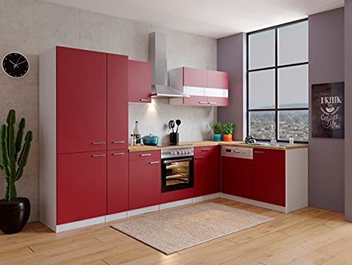 respekta Küche Küchenzeile Küchenblock Winkelküche Weiß Rot Malia 310 x172 cm
