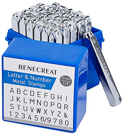 BENECREAT 36 juego de Sellos de Metal con Letras Y Números de 1/4 y 6mm, Sello de Acero Al Carbono Galvanizado con AZ, 0-8, Signo & para Marcar con Tinta Sobre Metal Y Madera