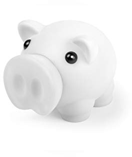 Tirelire cochon avec corps doux et finition caoutchouc aux couleurs vives, petite tirelire originale pour enfants avec bouchon. Tirelire de voyage légère et résistante (blanc)