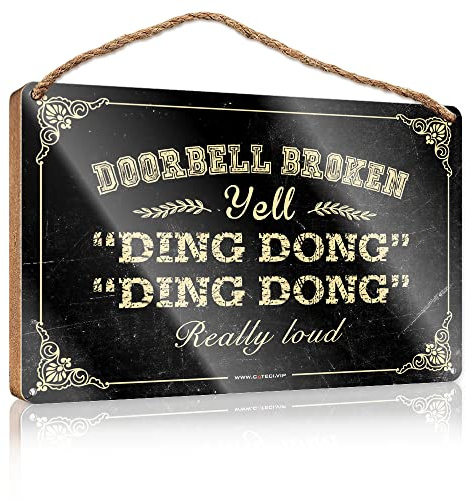 Farm Hanging Door Sign Doorbell Broken Yell Ding Dong Really Loud Wooden Sign Door Sign Decoration Room Decor for Men (Size : 15X28CM)