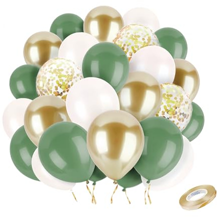Olivegrüne, Salbeigrüne & Goldene Retro Luftballons – 50 Stück 30cm Grüne Helium Ballons für Geburtstag, Babyparty, Hochzeit, Jubiläum, Party Dekoration (Pricl™)