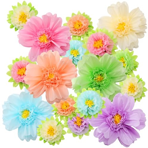 TaoBary Large Colorful Tissue Paper Flowers Giant Fiesta Paper Pom Poms Mexican Birthday Decorations for Wall Wedding Backdrop Centerpiece Party Supplies(20 and 10,Pastel Color,12 Pcs)