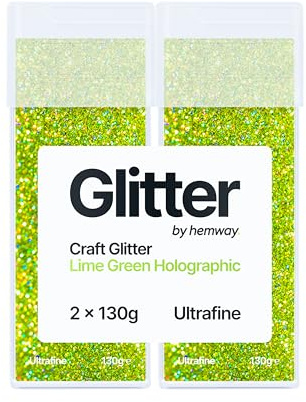 Hemway Craft Glitter Shaker Lime Green Holographic 130g x2 Pack Ultrafine | for Resin & Epoxy Crafts, Christmas Art Supplies, Nail, Body, Face, Eye, Festival, Crafting, Slime, Sparkle