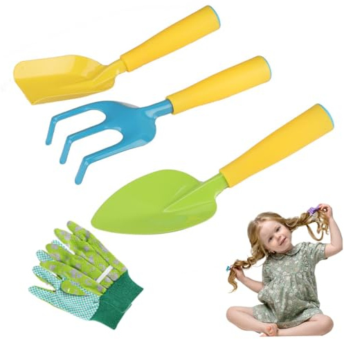Ensemble de Jardinage pour Enfants 4pcs / Set Mini Ergonomic Toddler Gardening Set Portable Bibant Routed Corner Educational Kids Gardening Tools for Outdoor.