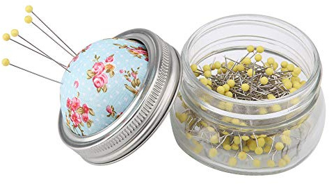 Elegante Puntaspilli da Cucito per Bottiglia di Vetro con 200 Spilli a Testa Larga, Kit da Cucito Fai-da-te con Perle Rotonde e Portaspilli - per la Decorazione