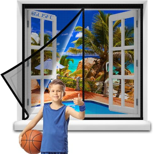 Magnet Fliegengitter BalkonFenster, 50x70cm Verstärkt Magnetischer Insektenschutztür Fliegenvorhang für Kellertür Terrassentür Moskitonetz Klettverschluss-Installation Schwarz