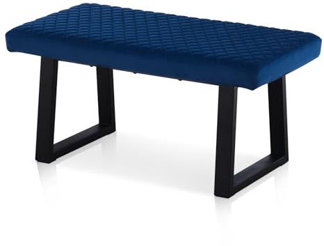 CLIPOP Velvet Dining Bench 2-Seater with Metal Frame Padded Ottoman Stool for Dining Room, Bedroom, Living Room, End Bed, Window Seat, Shoe Bench (Blue)