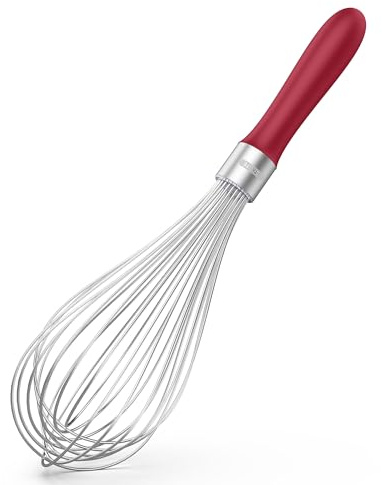 U-Taste Kökvisp 30 cm Stor Ballongvisp av Rostfritt Stål 18/10 (Röd) | med 12 Mycket Flexibla Trådar och Silikonhandtag för att Slå, Blandning och Omrörning av Deg och Såser