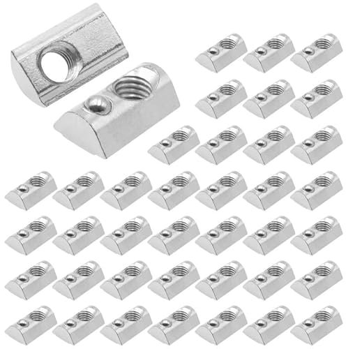 PWGHWG 40 Stück Nutensteine M8 mit Kugel Nut 8, 40-Serie Nutenstein M8 Gewinde Kohlenstoffstahl Gleitmutter mit Federkugel für Aluminiumprofil Extrusionsschlitz, Europanorm