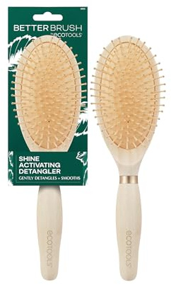 EcoTools Shine Activating Detangler Hairbrush, Brush For Wet Or Dry Hair, Gently Detangle & Style Hair, Heat Safe Paddle Brush, Flexible Bristles, Renewable Bamboo, Vegan & Cruelty-Free, 1 Count