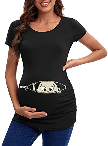 NAJZYBA T-Shirt Maternite Haut Femme T-Shirt de maternité à Manches Courtes et col en O pour Femmes Enceintes Femme Manches Longues de maternité Motif Grossesse Amusant Humour imprimé