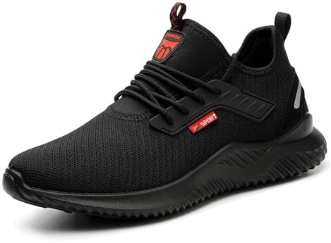 BVTUD Safety Trainers Men Womens Steel Toe Trainers Lightweight Safety Shoes Breathable Work Trainers Comfortable Work Shoes Black, 9 UK