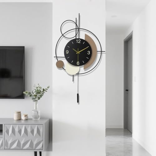 Gilacco Reloj de pared con péndulo, cuarzo de calidad silenciosa, funciona con pilas, reloj de pared grande para sala de estar, cocina, hogar, baño, dormitorio, decoración de pared, 39 x 67 cm (negro)