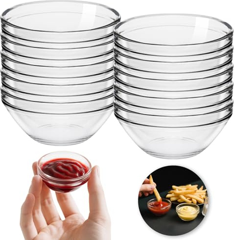 Ferenando 10 Pezzi Ciotole in Vetro 45ml, Ø 6cm Rotondo Ciotola per Salse, Piccole Ciotole in Vetro, Set di Mini Ciotola per Confetture, Spezie, Condimenti, Gelato, Marmellata, Antipasti