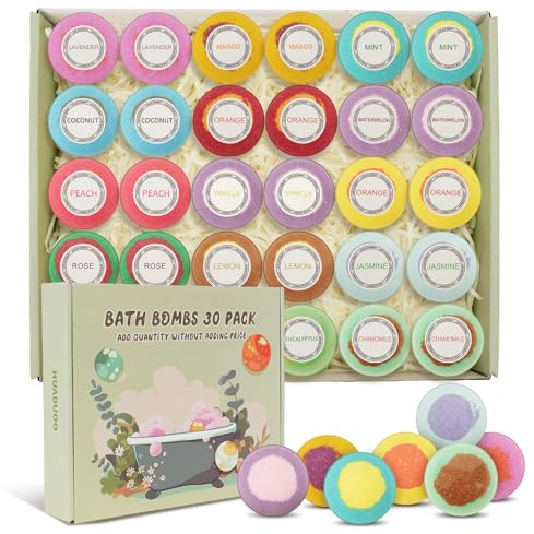 30 Pcs Bath Bomb for Women Men, Natural Organic Small Bubble Bath Bombs with 15 Scents, Handmade Bath Ball with Rich Color Fizzies, Ideal Bath Bomb Gifts Set for Birthday Halloween Christmas Holiday
