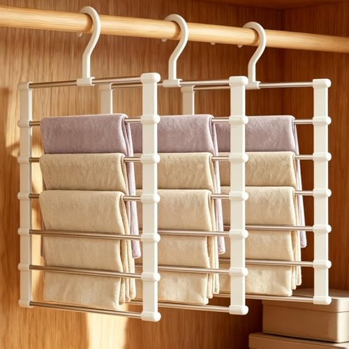 3 Pezzi 6 in 1 Grucce Pantaloni Salvaspazio, Porta Pantaloni per Armadio per Organizzare Armadi in Acciaio Inox, Appendini Portatili Multifunzionali Adatto per Donne e Uomini, Jeans, Sciarpe, Gonne