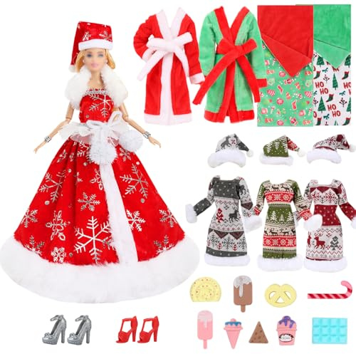4 Set 11.5 Inch Dolls Clothes, 18 Pcs Christams Doll Outfits Accessories for 30cm Dolls, Included Princess Dress Sweater Bathrobe Sleeping Bag High Heels Candy Model, Ideal Festival Gift for Children