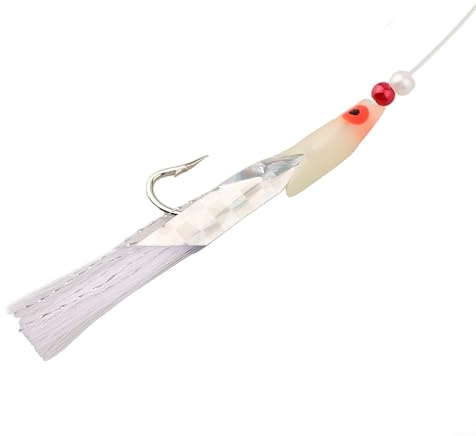 Zilimontt For Sabiki Soft Fishing Lure Rig Set with 6 High-Carbon Steel Hooks, Red Head and White Foil Flash, Lumi Beads and Snap Links for Mackerel and For Deep Sea Herring