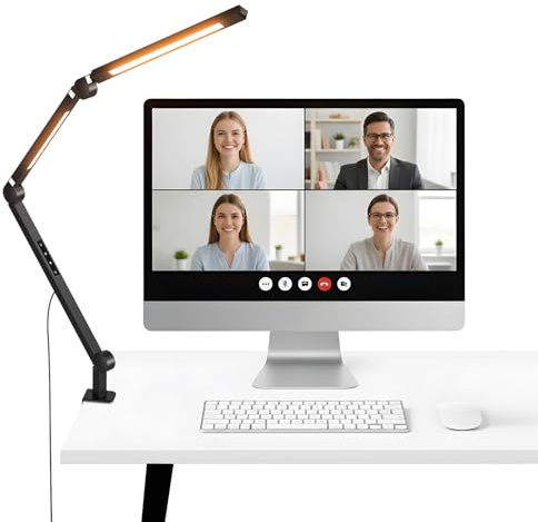 NEEWRE Basics 42,5 Clip On Desk Lamp para Home Office, 12W Aluminum Alloy Dual Bar LED Dimmable Architect Table Light Bi Color Foco para Monitor Computer Videoconferencia Iluminación CRI95+, ME-DL02