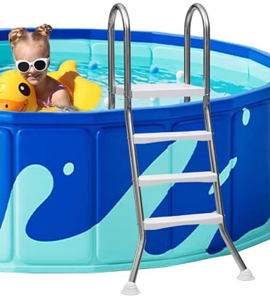 Échelle de piscine hors sol avec cadre en acier inoxydable et marches double face, design robuste pour une capacité de charge maximale