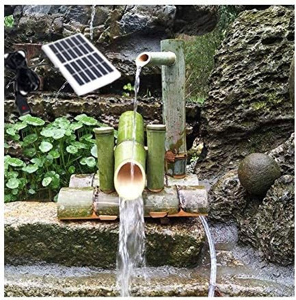 Bananaww Fontana d'Acqua in bambù con Pompa Solare, Cascata per Laghetto, Patio e Arredamento Giapponese, Fontana da Esterno