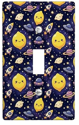Lemon Single Light Switch Cover Plate, Playful Fanciful Rocket Planet Summer Yellow Plastic Standard Size Toggle Light Switch Cover for New Apartment Home Bedroom Office Decor (Single)