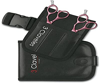 3 Claveles 12693 - Kit Peluquería De Estuche Cinturon Y Tijera Peluquero Corte Y Esculpir De 5.5, Rosa, 2 Unidad, 300 g