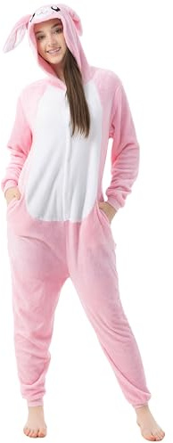 Katara 1744 - Costume Animale Pigiama intero Kigurumi Carnevale, Coniglio Rosa - Taglia M