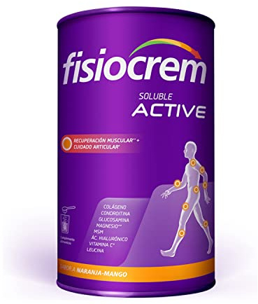 Fisiocrem Active Articulaciones y Músculos | Colágeno y magnesio | Vitamina C | Condroitina y Glucosamina | Mejora la flexibilidad | Acido Hialurónico | Sabor naranja | En polvo | 480g