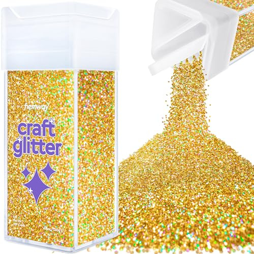 Hemway Craft Glitter Shaker Gold Holographic 130g Fine | for Resin & Epoxy Crafts, Christmas Art Supplies, Nail, Body, Face, Eye, Festival, Crafting, Slime, Sparkle