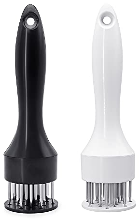 2Pcs Meat Tenderizer Needle Tool, Stainless Steel Needle Manual Steak Hammer Mallet Tool for Kitchen Cooking Chicken Breasts Steak, Pork, Chicken, Fish, Beef (White+Black)
